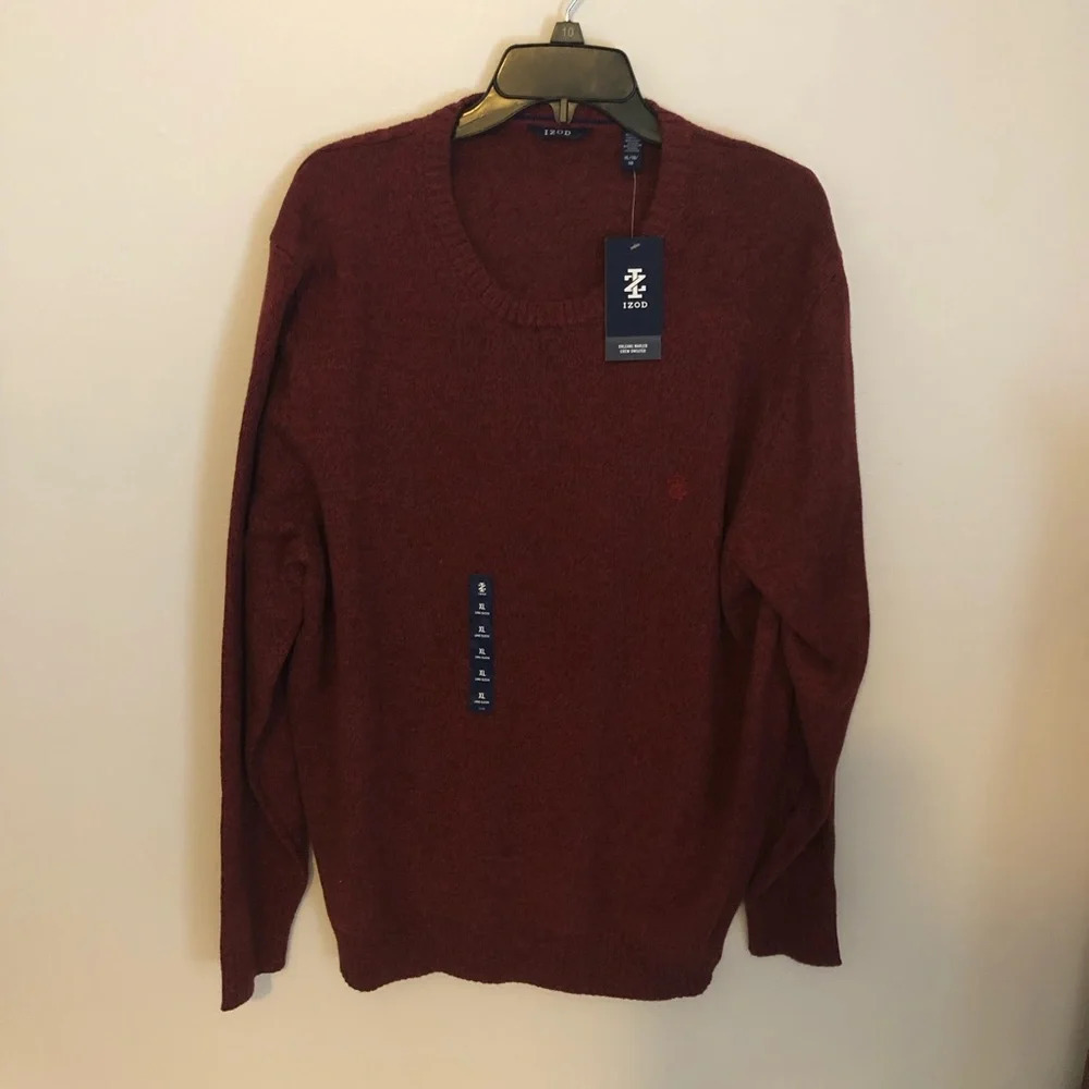 IZOD Men's Burgandy Sweater Long Sleeve Crew Neck Cotton Blend Size XL NWT